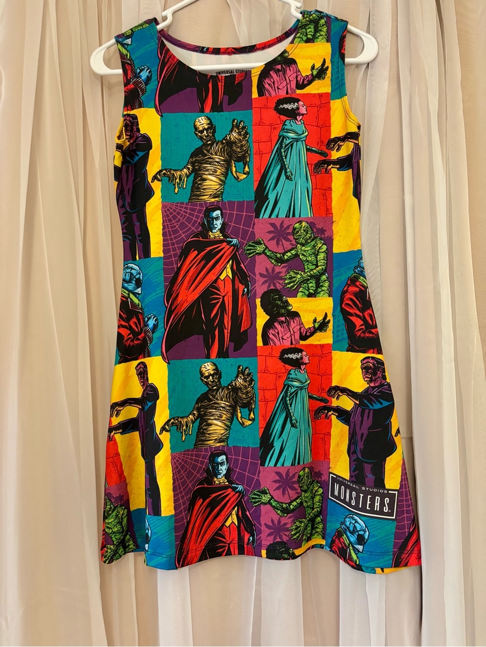 Size S Retro Universal Studios Monsters Patchwork Mini Tank Dress - Multicolor